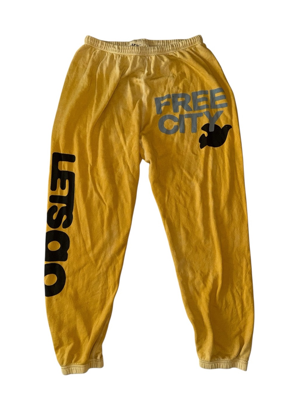 FreeCity Sunfaded Lets Go Vintage OG Sweatpants Joggers Yellow Black Dove Large